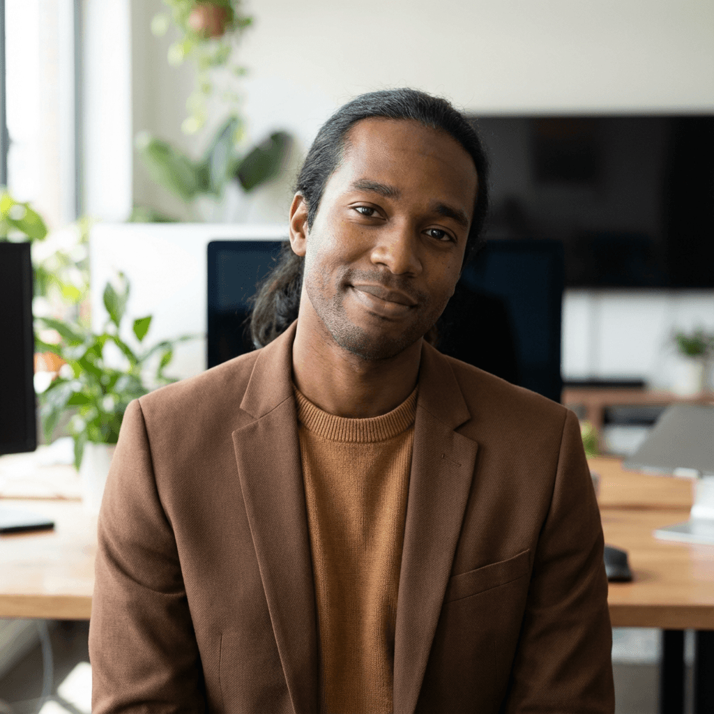 Professional Black man in business casual attire, confident expression
