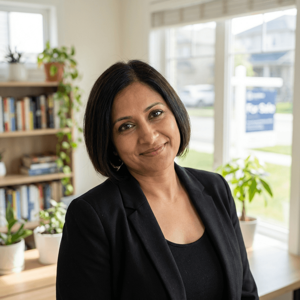 South Asian mother with a gentle smile, home setting