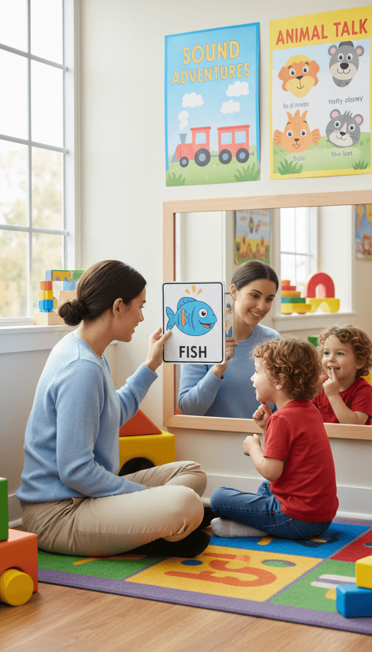 Speech therapist engaging with a young client during a session in Toronto
